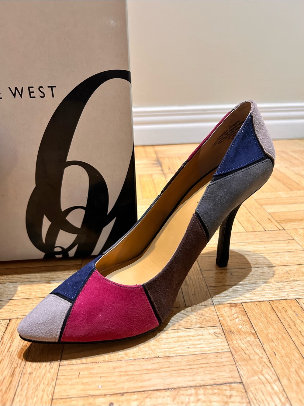Nine West Colorblock Suede Pointed Toe Pump - Multi-Color  EUC